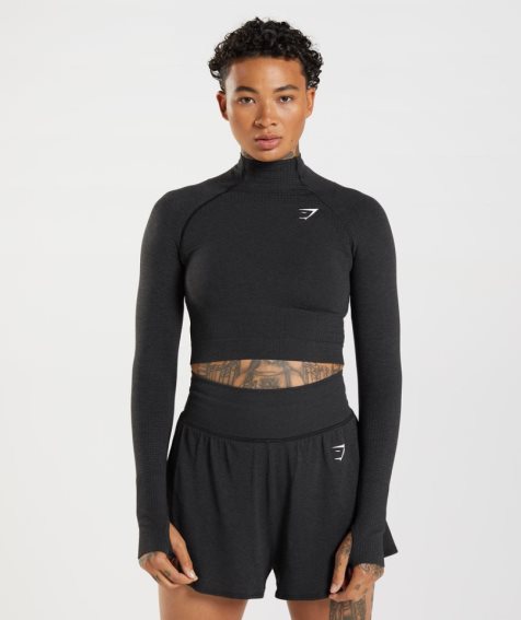 Przycięte Topy Gymshark Vital Seamless 2.0 High Neck Midi Damskie Czarne | PL 250EWA